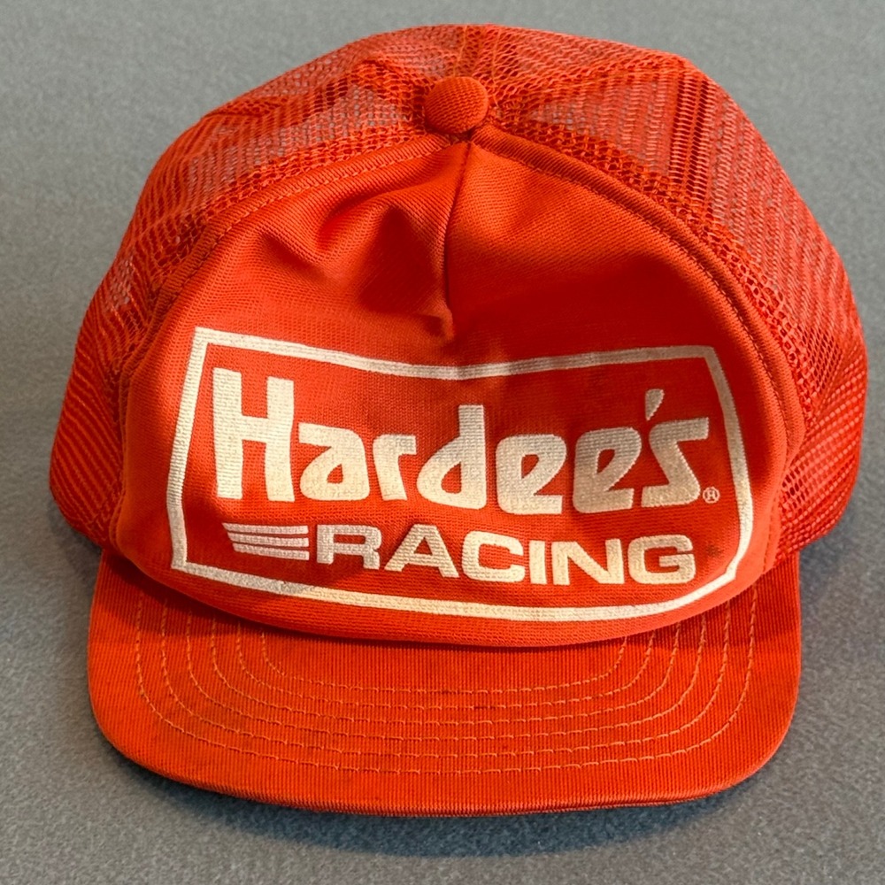 Vintage Hardee's Racing Orange Mesh Trucker Hat Snapback Cap